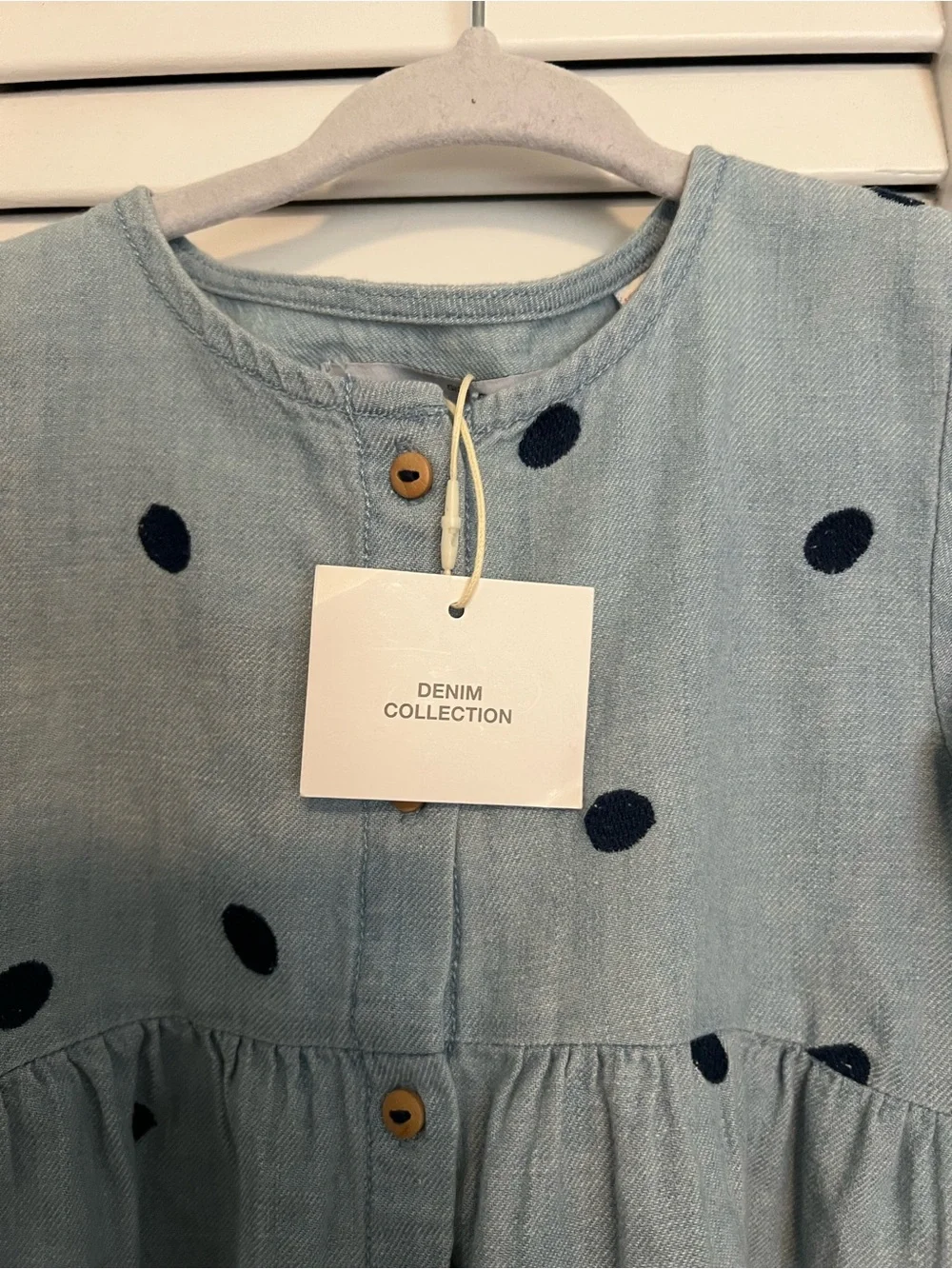 Zara Light Blue Dress with Navy Polka Dots